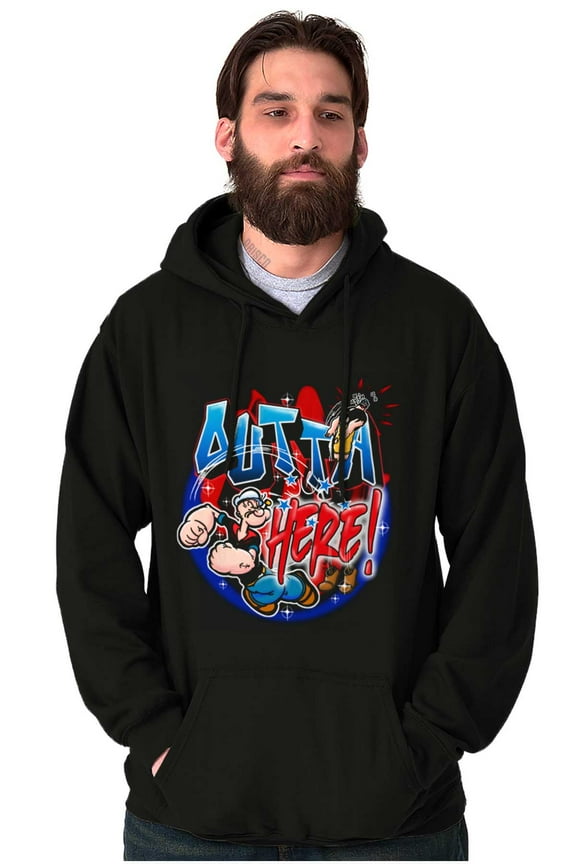Airbrushed Popeye Cartoon Outta Here Men Big & Tall Graphic Hoodie Brisco Brands 3X