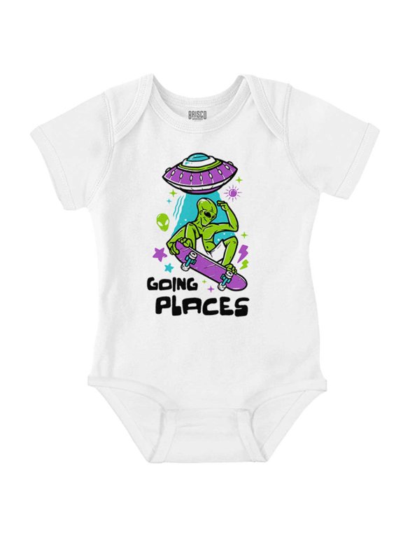 Airbrushed Skateboarding Alien Romper Boys or Girls Infant Baby Brisco Brands NB