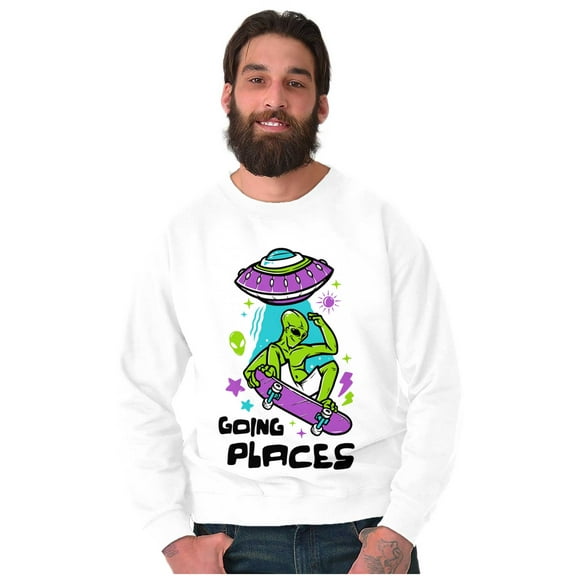 Airbrushed Skateboarding Alien Unisex Plus Fleece Graphic Sweatshirt Brisco Brands 4X