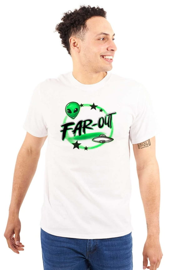 Airbrushed Space Alien UFO Far-Out Plus Size Crewneck Graphic Tee Shirt Brisco Brands 5X