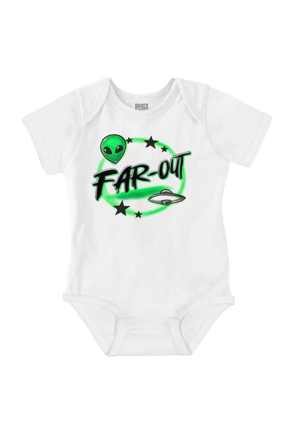 Airbrushed Space Alien UFO Far-Out Romper Boys or Girls Infant Baby Brisco Brands 18M
