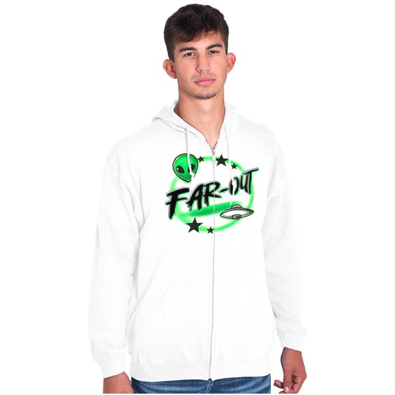 Airbrushed Space Alien UFO Far-Out Zip Up Hoodie Men's Women's Brisco Brands S