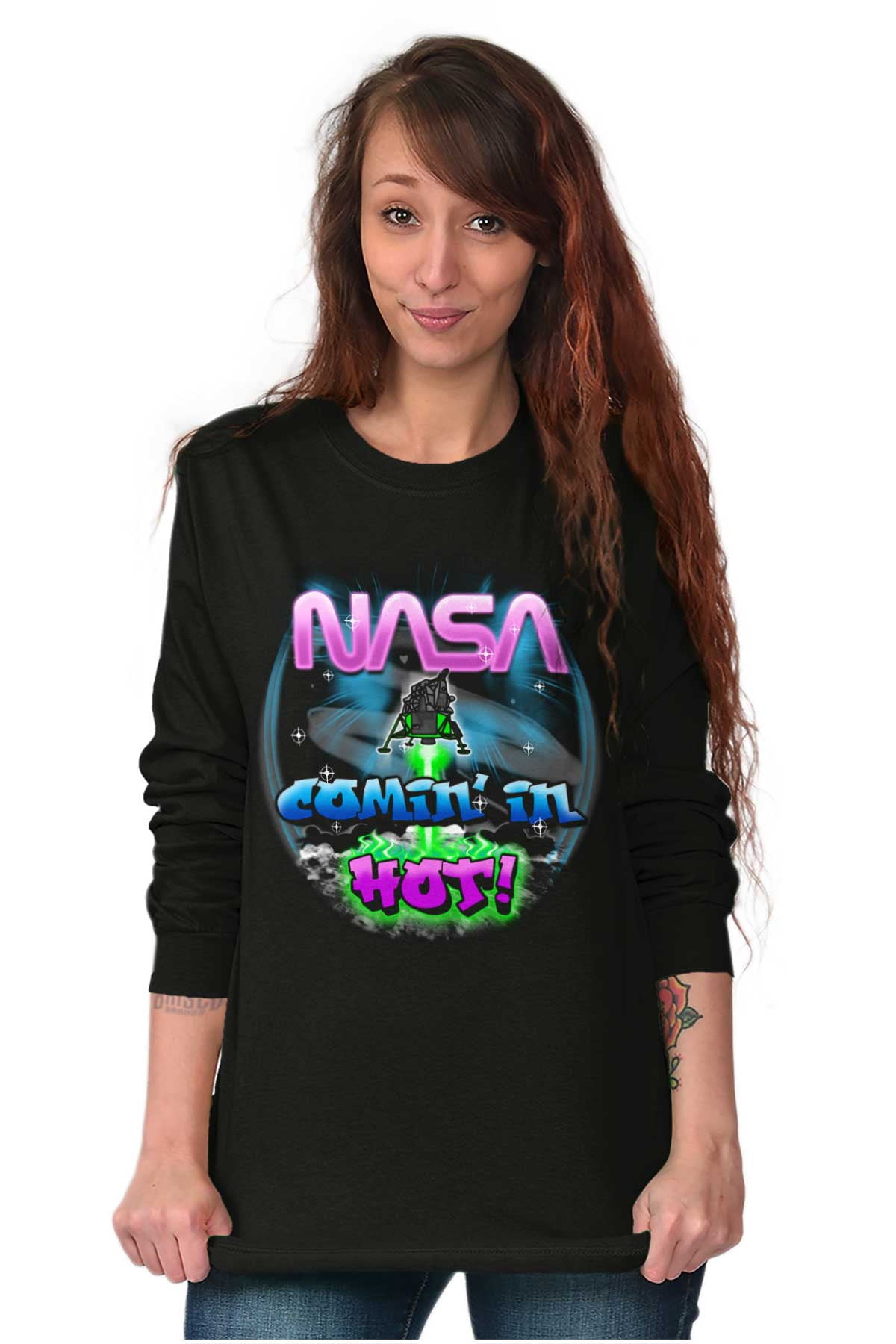 Airbrushed Space NASA Comin in Hot Long Sleeve TShirt Men Women Brisco ...