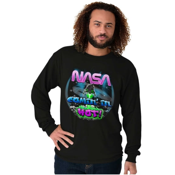 Airbrushed Space NASA Comin in Hot Unisex Plus Size Long Sleeve Shirt Brisco Brands 2X