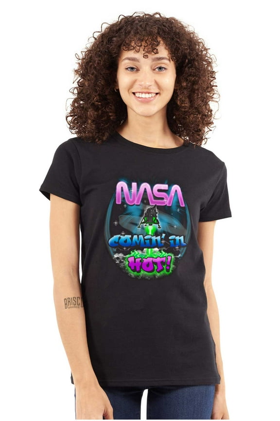 Airbrushed Space NASA Comin in Hot Women's T Shirt Ladies Tee Brisco Brands S