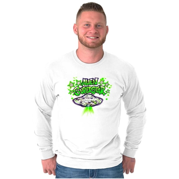 Airbrushed Space UFO Alien Superstar Long Sleeve TShirt Men Women Brisco Brands S