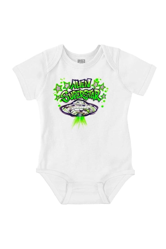 Airbrushed Space UFO Alien Superstar Romper Boys or Girls Infant Baby Brisco Brands 12M