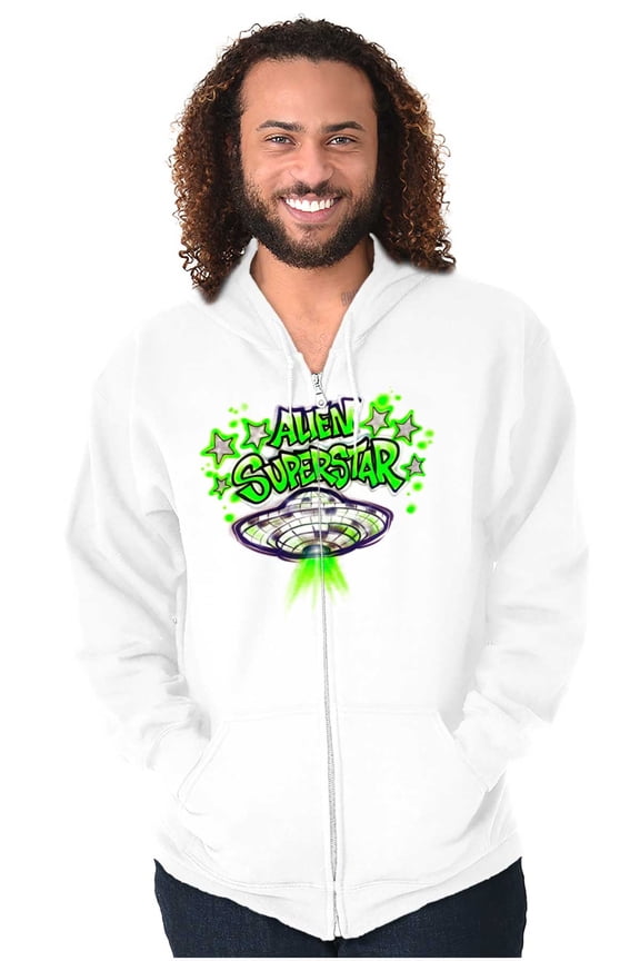 Airbrushed Space UFO Alien Superstar Zip Up Hoodie Men's Women's Brisco Brands X