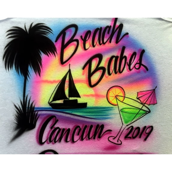 Airbrushed TShirt Beach Babes Sailboat Martini Your Text - Walmart.com