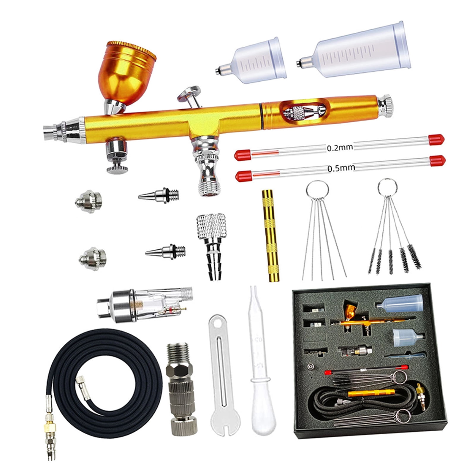 Airbrushing Kits Airbrushing Guns with 4Pcs Nozzle Set 0.2/0.3/0.5mm Double Action Gravitational Feed Air Brush for Art