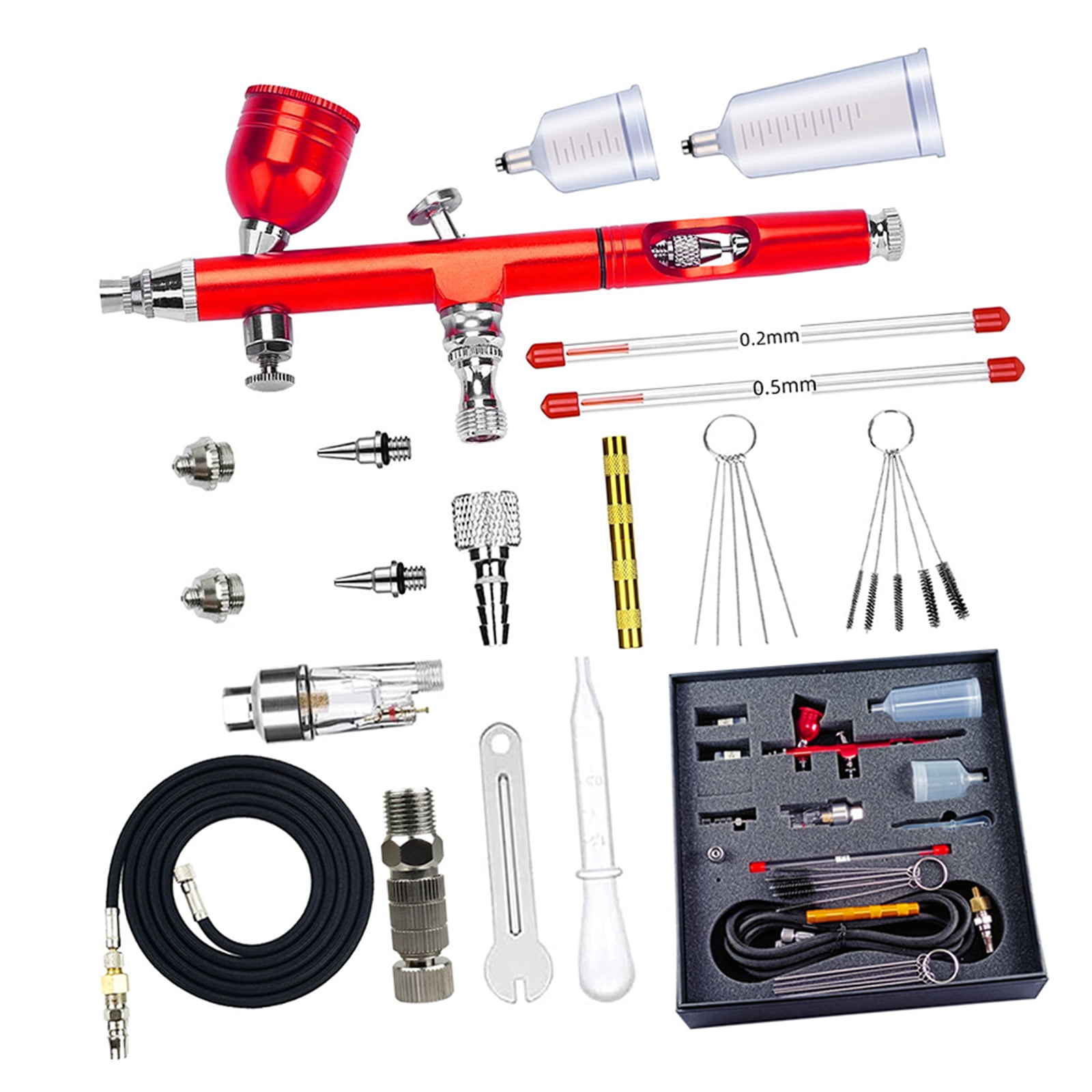 Airbrushing Kits Double Action Airbrushing Guns with 0.2/0.3/0.5mm Needle Nozzle Set and Gravitational Feed Fluid Cup Air Brush Guns