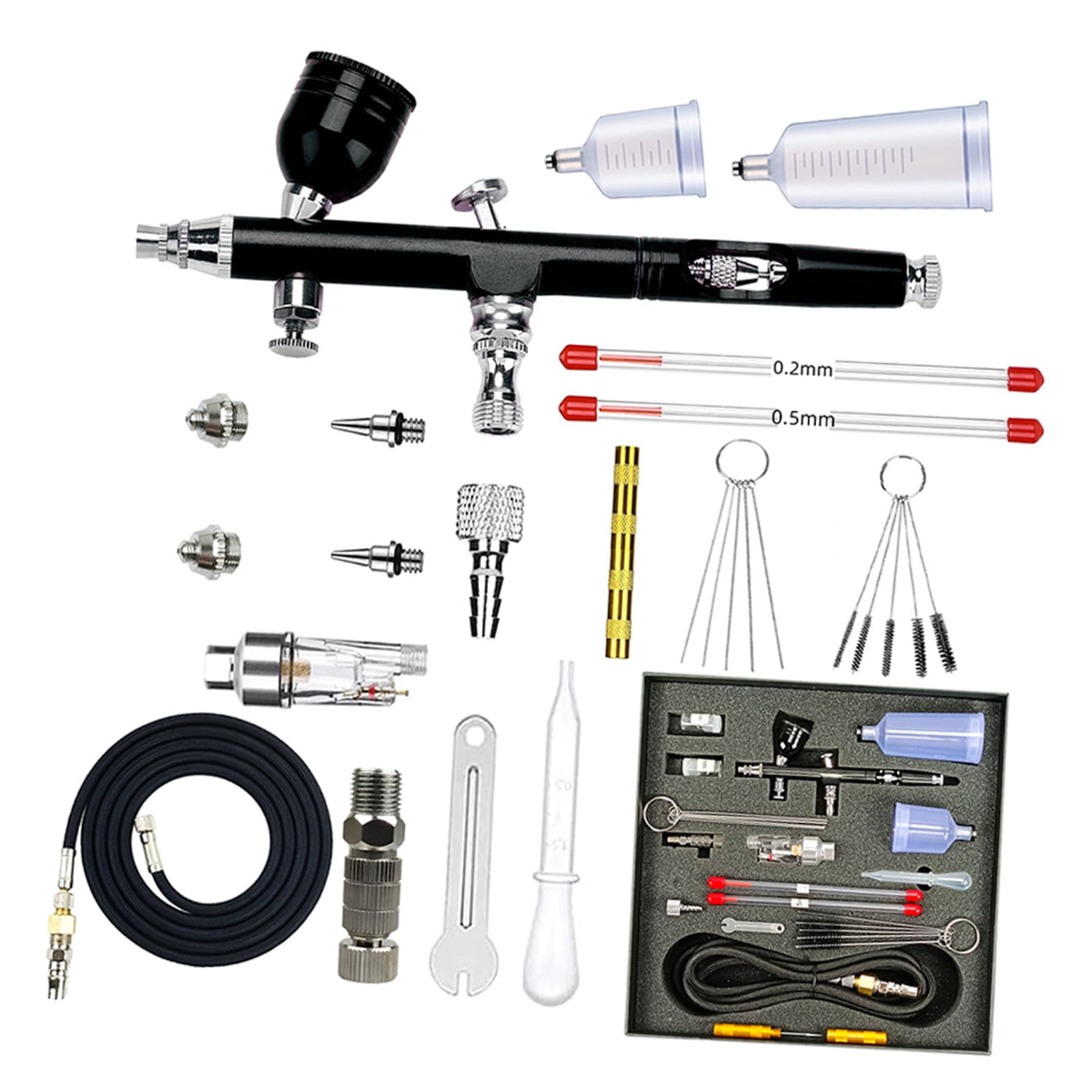Airbrushing Kits Double Action Airbrushing Guns with 0.2/0.3/0.5mm Needle Nozzle Set and Gravitational Feed Fluid Cup Air Brush Guns