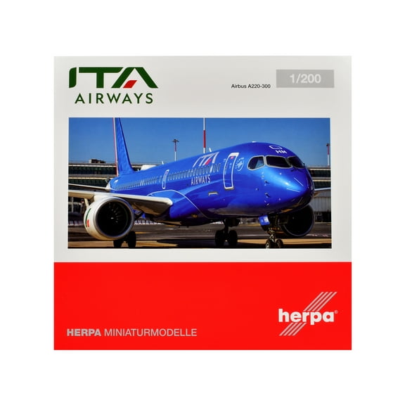 Airbus A220-300 Commercial Aircraft "ITA Airways" (EI-HHM) Blue with Tail Stripes 1/200 Diecast Model by Herpa