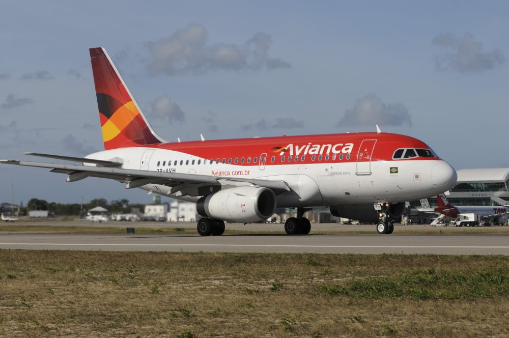 Airbus A318 from Avianca Brazilian airline taken at Natal airport Brazil Canvas Art - Riccardo NiccoliStocktrek Images (34 x 23)