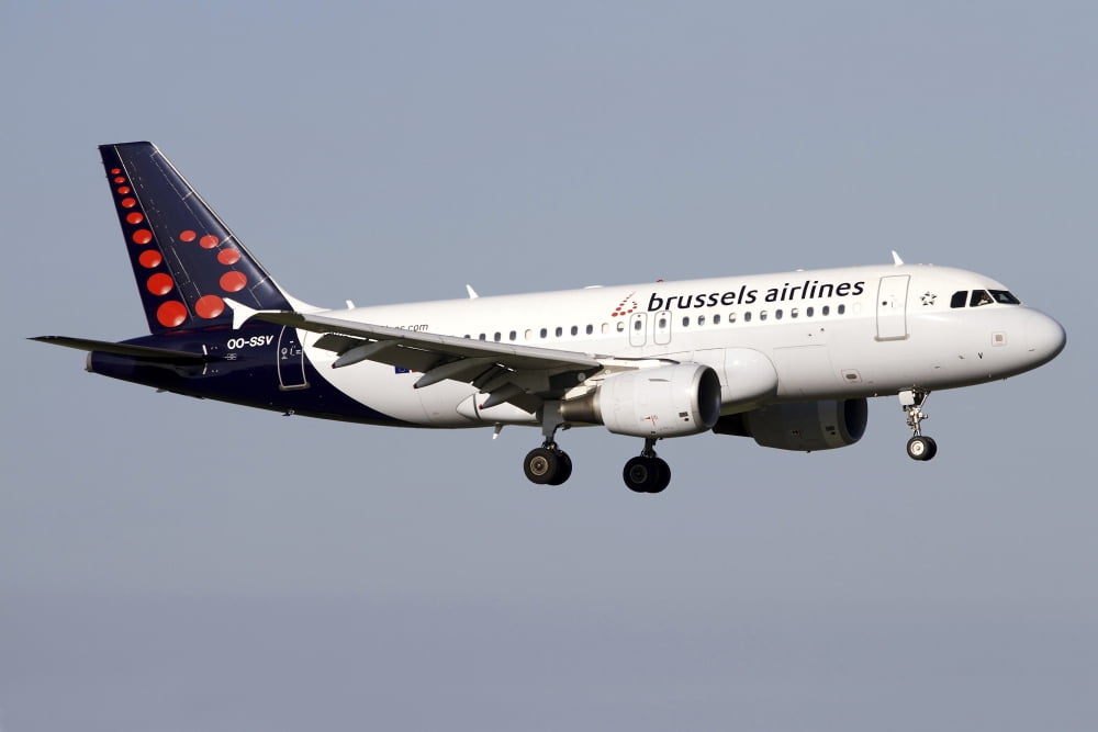 Airbus A319 of Brussels Airlines Canvas Art - Luca NicolottiStocktrek Images (18 x 12)