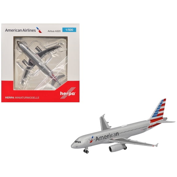 Airbus A320 Commercial Aircraft "American Airlines" (N680AW) Silver with Blue and Red Tail 1/500 Diecast Model Airplane by Herpa
