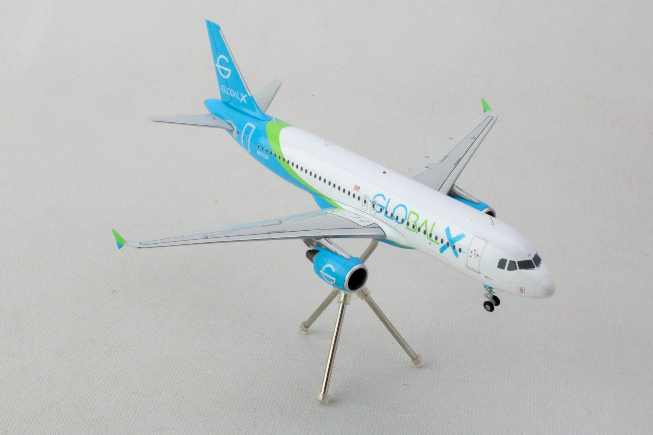 Airbus A320 White with Blue and Green Tail Diecast Model Airplane