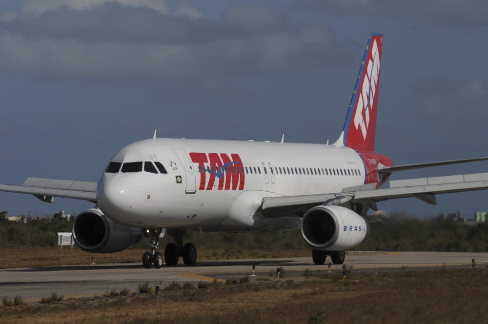 Airbus A320 from TAM Airlinse taken at Natal airport Brazil Canvas Art - Riccardo NiccoliStocktrek Images (34 x 23)