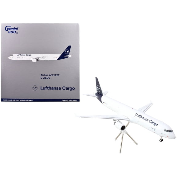 Airbus A321P2F Commercial Aircraft "Lufthansa Cargo" (D-AEUC) White with Blue Tail "Gemini 200" Series 1/200 Diecast Model Airplane by GeminiJets