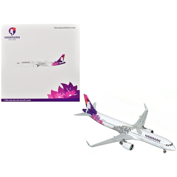 Airbus A321neo Commercial Aircraft "Hawaiian Airlines" (N208HA) White with Tail Graphics "Gemini 200" Series 1/200 Diecast Model Airplane by GeminiJets