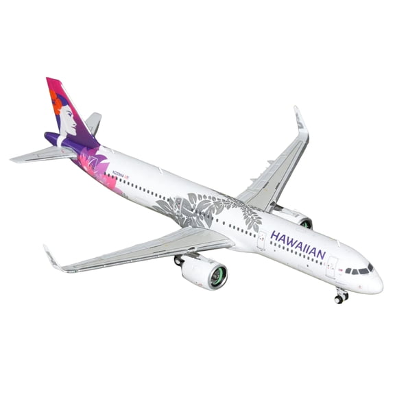 Airbus A321neo Commercial Aircraft "Hawaiian Airlines" White with Purple Graphics 1/400 Diecast Model Airplane by GeminiJets