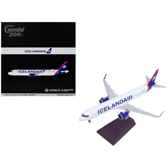 Airbus A321neo Commercial Aircraft "Icelandair" (TF-IAA) White with Blue and Pink Tail 1/200 Diecast Model by GeminiJets