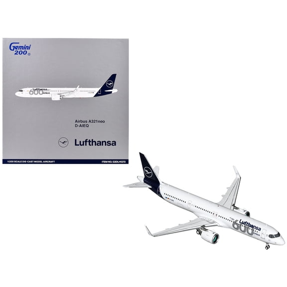 Airbus A321neo Commercial Aircraft "Lufthansa - 600th Airbus Aircraft" (D-AIEQ) White with Dark Blue Tail "Gemini 200" Series 1/200 Diecast Model Airplane by GeminiJets