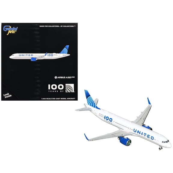 Airbus A321neo Commercial Aircraft "United Airlines 100 Years" (N44550) White with Blue Tail 1/400 Diecast Model Airplane by GeminiJets