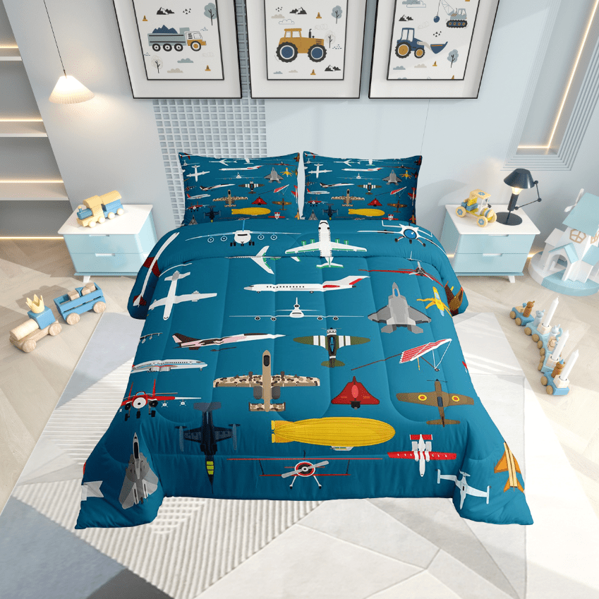 Skyline Airplane 3-Piece Quilted Bedding Set NCU0DDK123