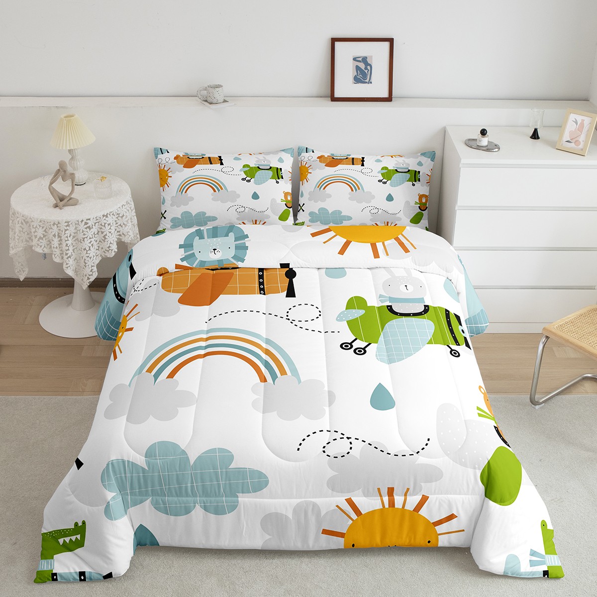 Aircraft Bedding Set Rainbow Twin Comforter Set for Boys Kids Child ...