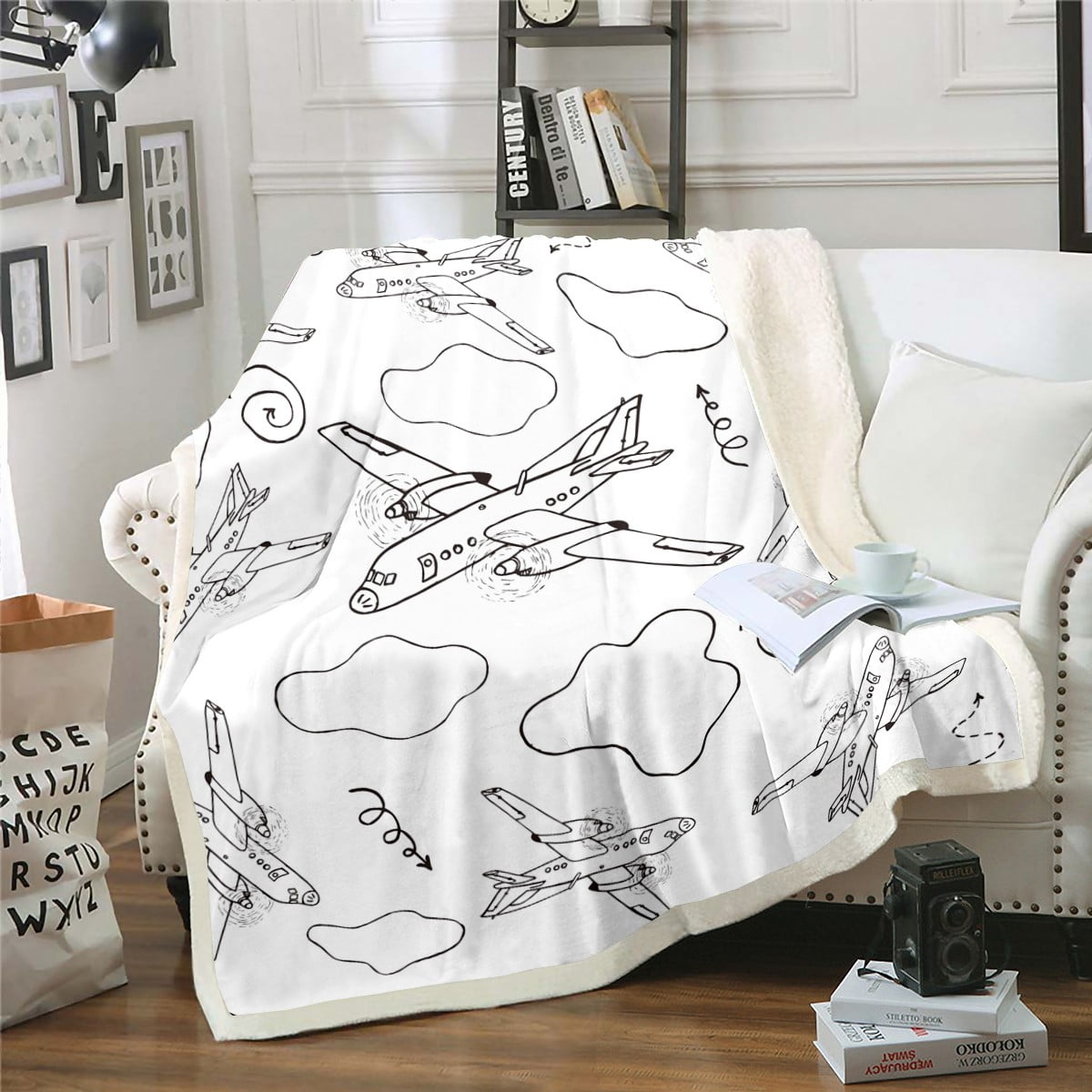 Aircraft Blanket Airplane Throw Blanket 90"x90",Helicopter Aircraft