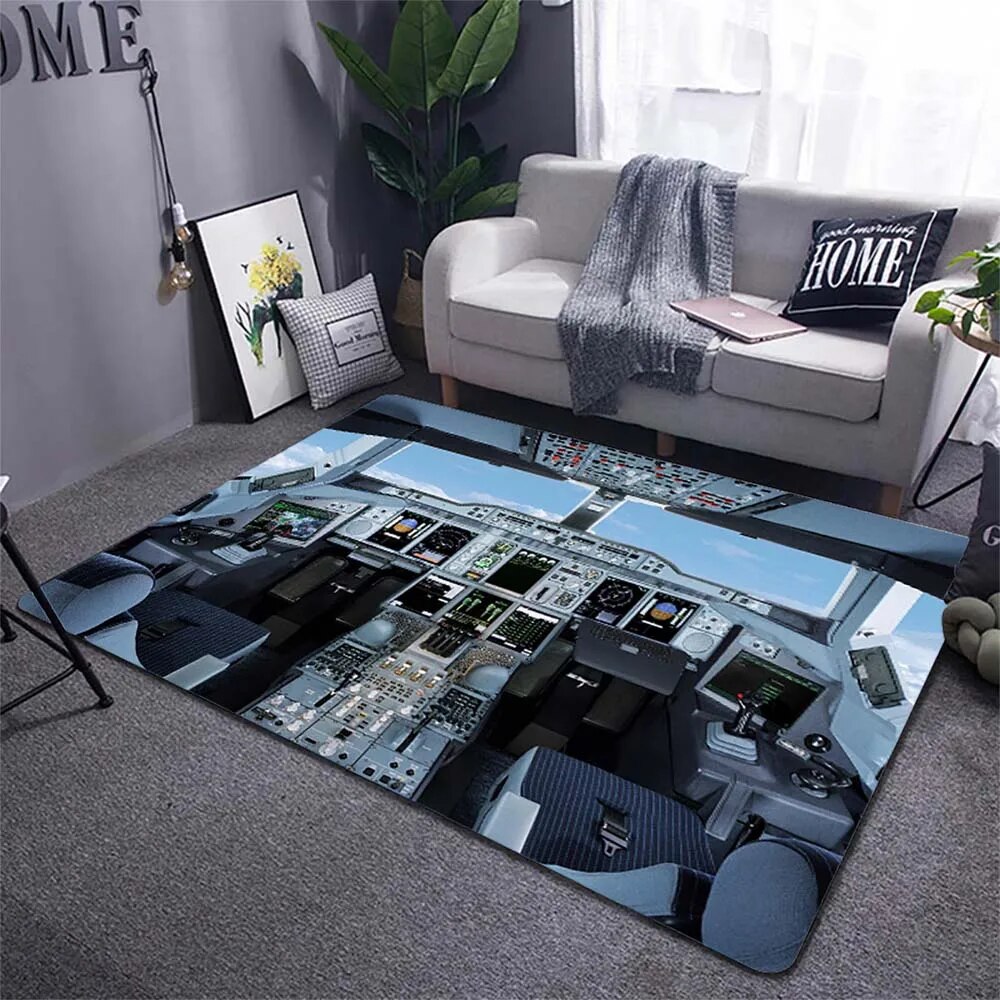 Aircraft Carpet Cockpit Rug for Living Room Educationl Plane Rug