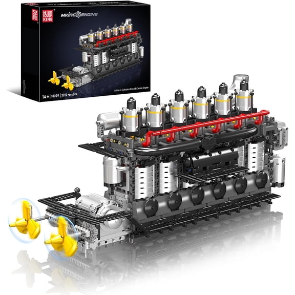 Aircraft Carrier Engine Building Sets, Intelligent Chip Drive Engine Model Kit That Runs, Build Your Own STEM Model Engine, Gift for Collections Enthusiasts (3222 PCS)