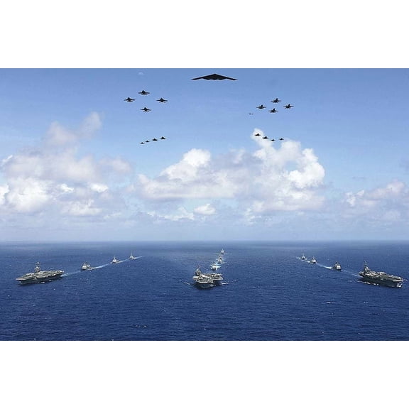 Aircraft Carriers in Exercise Valiant Shield - Style B - 24x36 Inch Glossy Laminated Poster - Stunning Detail and Bold Colors