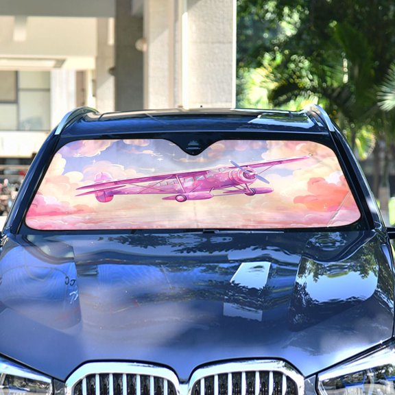 Aircraft Clouds Pink Airplane Automotive Front Car Windshield Sun Shade Reflector Foldable for Front Fit for Cars Truck SUVs