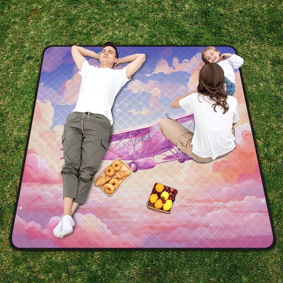 Aircraft Clouds Pink Airplane Beach Blanket Outdoor Picnic Blanket 78"x 78" Waterproof Foldable for Beach Camping Travel Hiking Grass Lawn Park