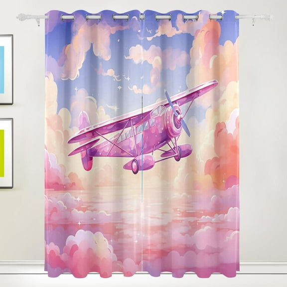 Aircraft Clouds Pink Airplane Black Out Curtains 84 Inch Length Curtains for Sliding Glass Doors Bedroom Living Room 2 Pack