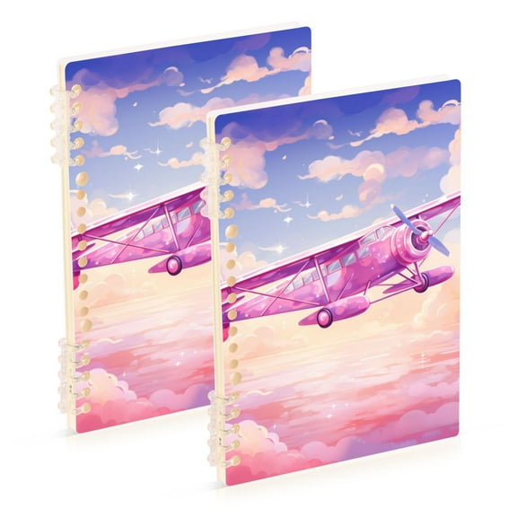 Aircraft Clouds Pink Airplane Ring Binder Notebook Journey Note Diary College Ruled Spiral Notebook Study Loose Leaf Paper A5 60 Pages