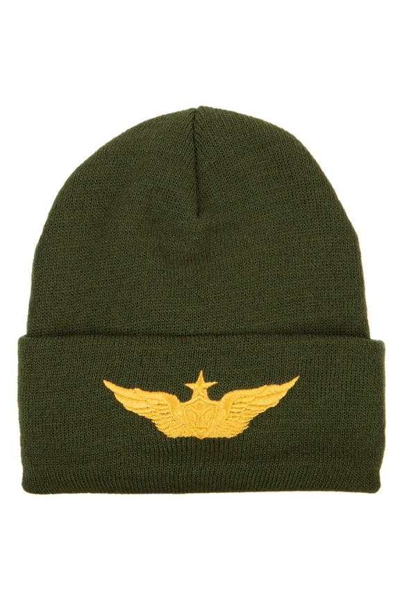 Aircraft Crewman Embroidered Long Beanie - Olive OSFM