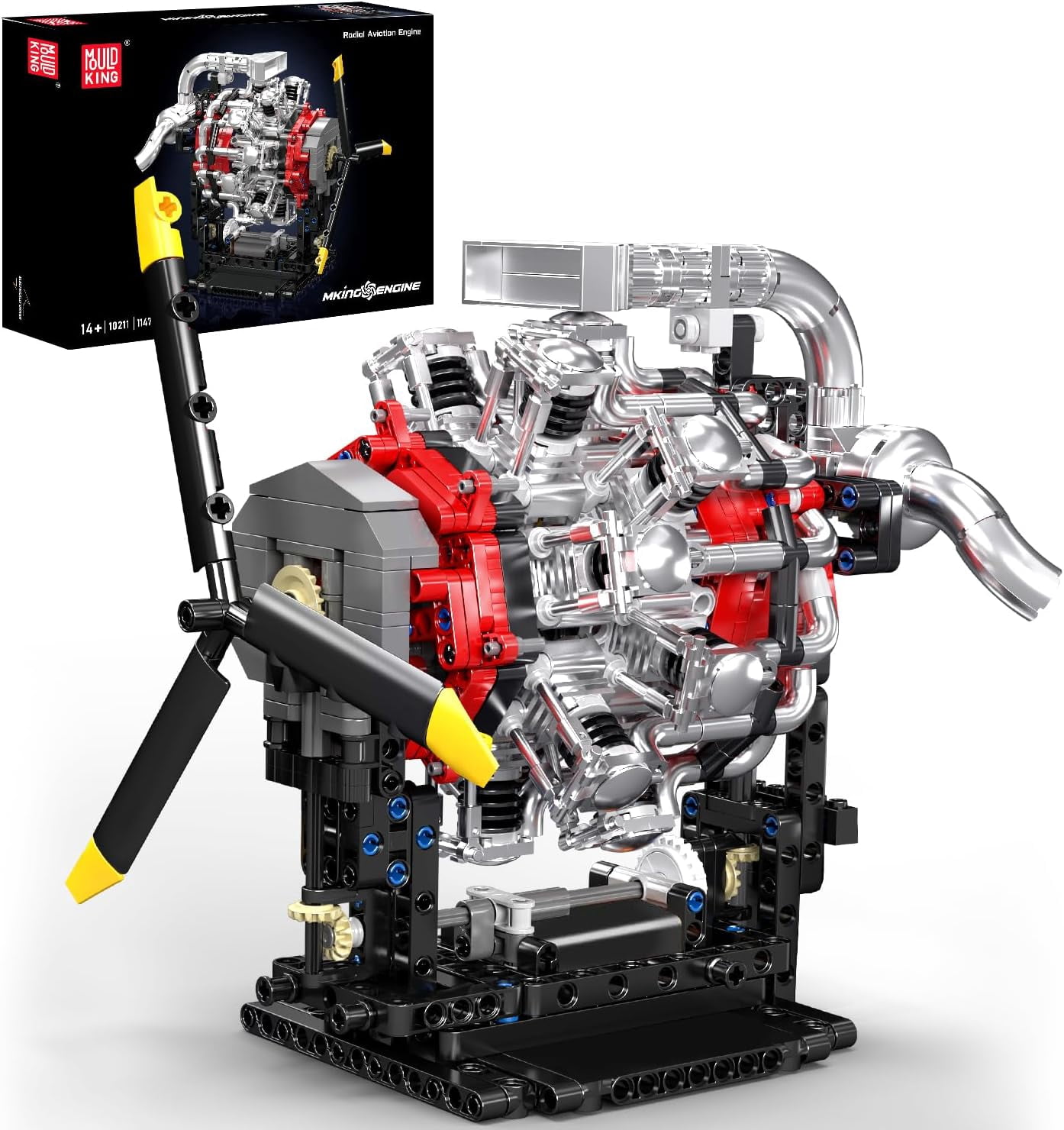Aircraft Engine Building Blocks Set Mini Radial Aviation Engine Model Kit with Motor, 7 Cylinder Engine Engineering Building Kits, DIY STEM Construction Toys for (1147 PCS)
