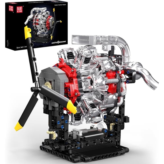 Aircraft Engine Building Blocks Set Mini Radial Aviation Engine Model Kit with Motor, 7 Cylinder Engine Engineering Building Kits, DIY STEM Construction Toys for (1147 PCS)