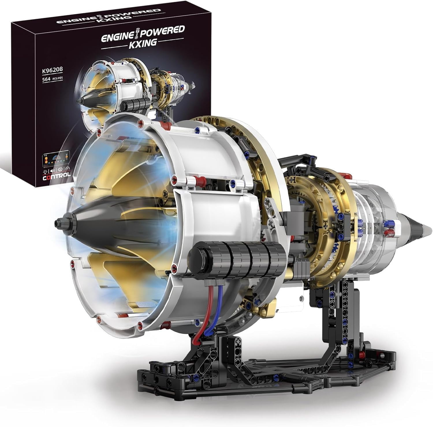 Aircraft Engine Building Kit, Mechanical Aviation Turbojet Engine Model Kit That Runs, Collectible Blocks Kit,Science Education STEM Set (564 PCS)