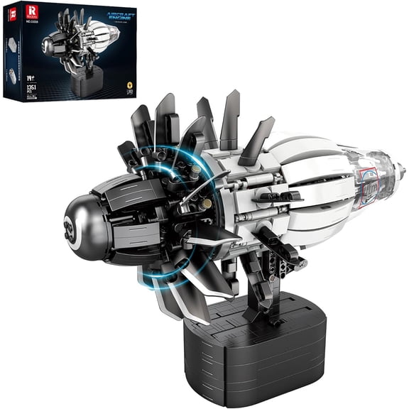 Aircraft Engine Model Building Kit for Adults, 1351PCS Motorized Jet Turbofan Engine with Motor, STEM Mechanical Educational Building Blocks Toy