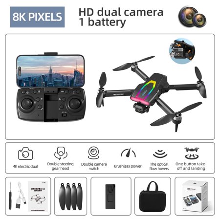 Aircraft F199 Two-Axis Servo Aerial Photography Quadcopter with LED Lights and Brushless Remote Control Aircraft Toy,8K,1 battery