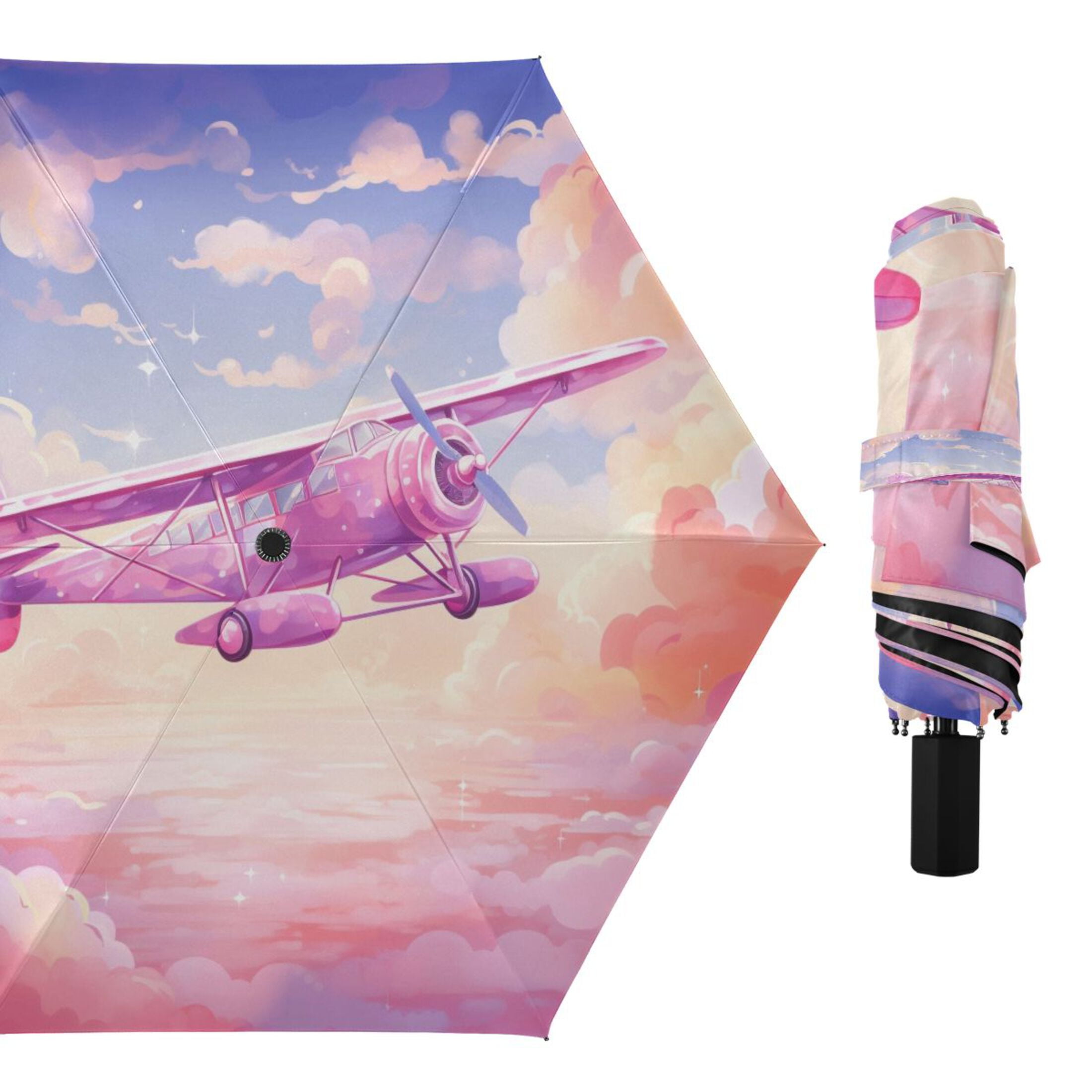 Aircraft Flying in Sky Compact Sun Umbrella Windproof Travel Umbrellas for Rain Strong Portable UV Protection