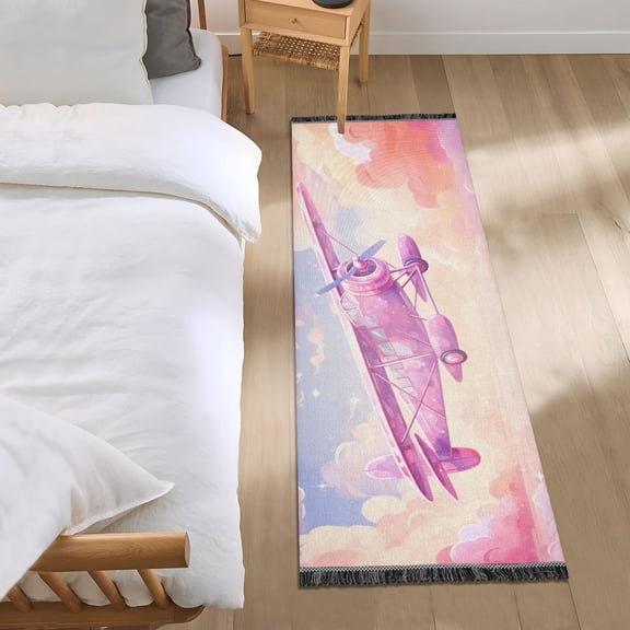 Aircraft Flying in Sky Runner Area Rug 2x6 Soft Non-Slip Washable Bedside Carpet for Hallway Bedroom Living Room Home Decor