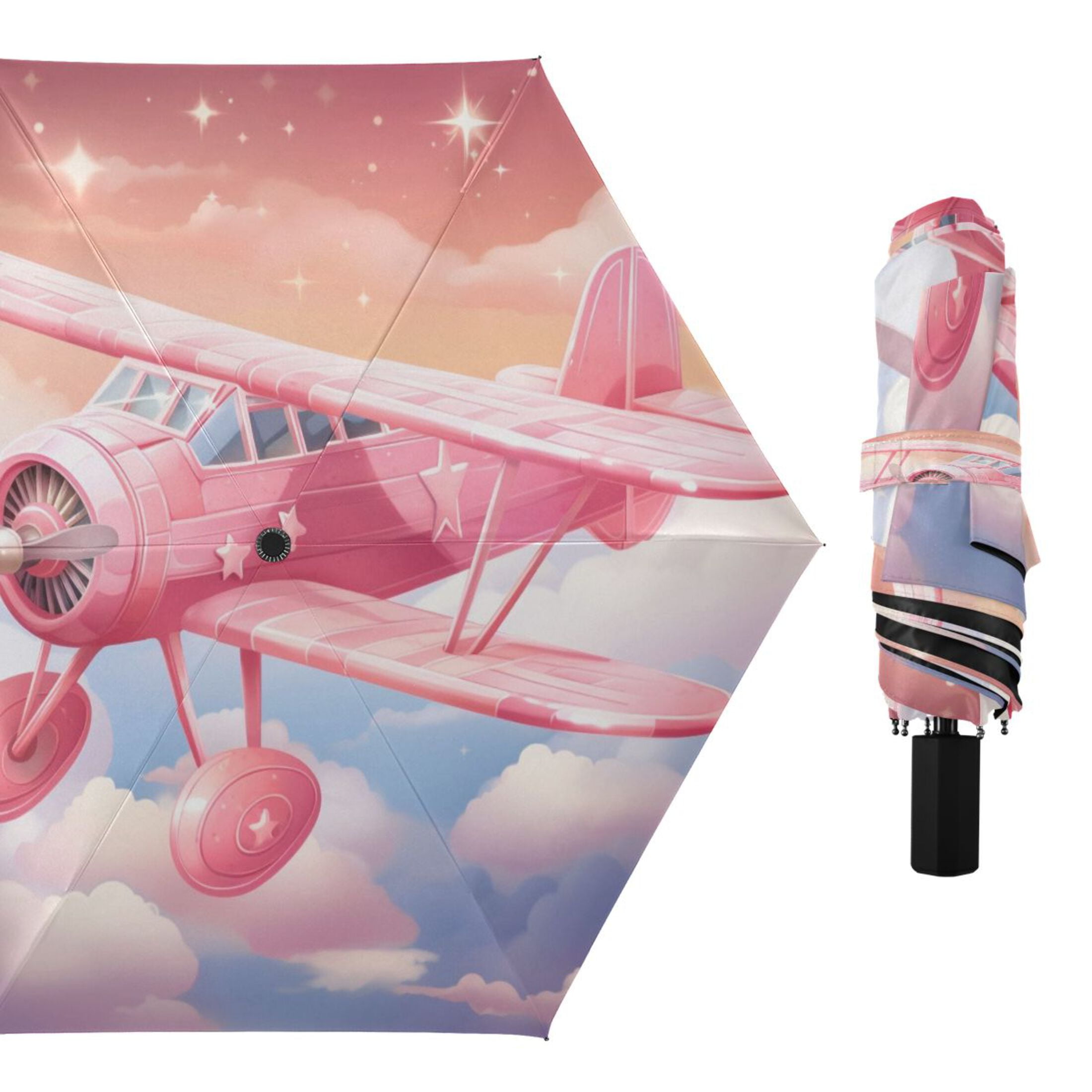 Airplane Print Pattern Automatic Foldable Umbrella