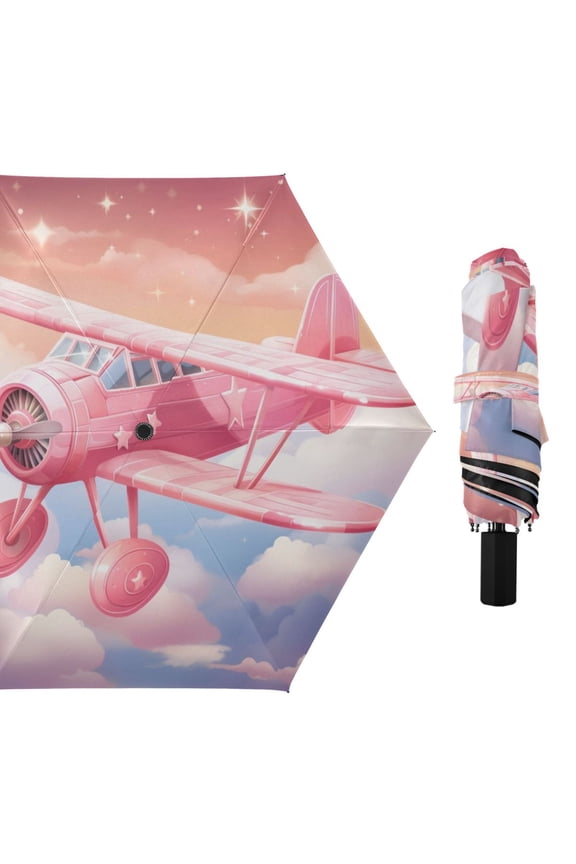 Aircraft Flying on Cloud Compact Sun Umbrella Windproof Travel Umbrellas for Rain Strong Portable UV Protection
