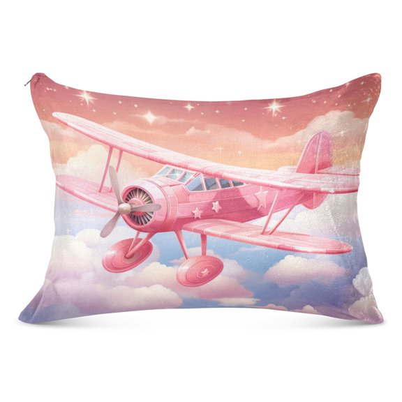 Aircraft Flying on Cloud Plush Pillow Cases Standard Size Ultra Soft Warm Pillowcases with Zipper 20"x26"