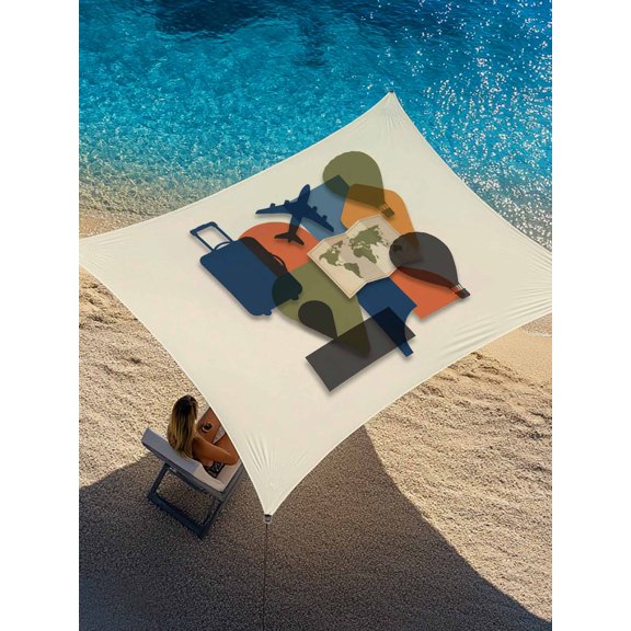 Aircraft Maps Sun Shade Sail 8' x 10', Abstract Black Hot Balloons Luggage Beige Rectangle Outdoor Sunshade Canopy, Waterproof UV Block Patio Covers for Garden Yard Beach